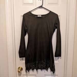 Olive Green Long-Sleeve Tunic With Lace Trim